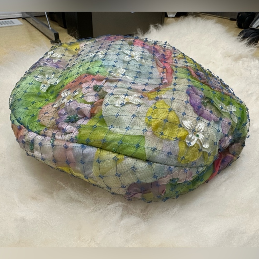 Marvelous Mrs. Maisel Season 5 multi color petals hat with netting by Amy NY
